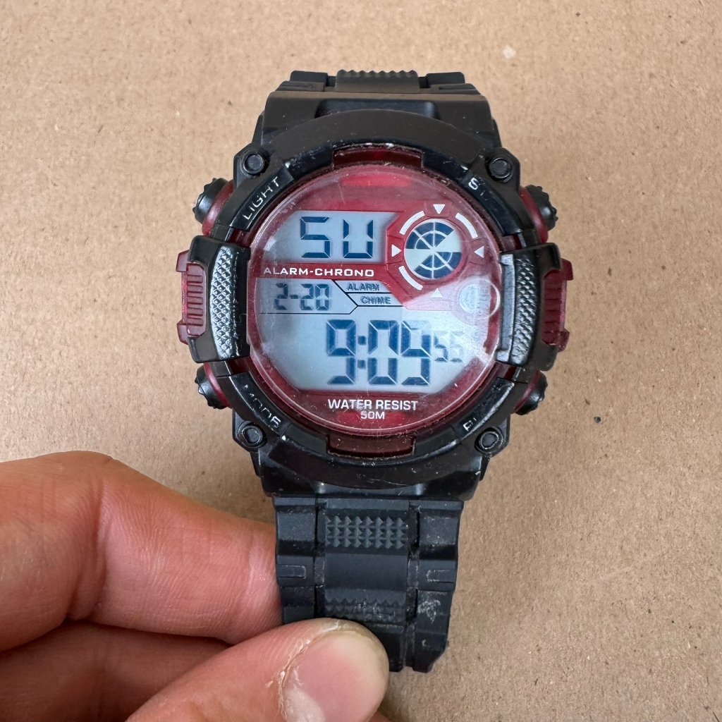 Men’s Digital Sport Watch Black Red 50m Water Resist Alarm Chrono 82-125